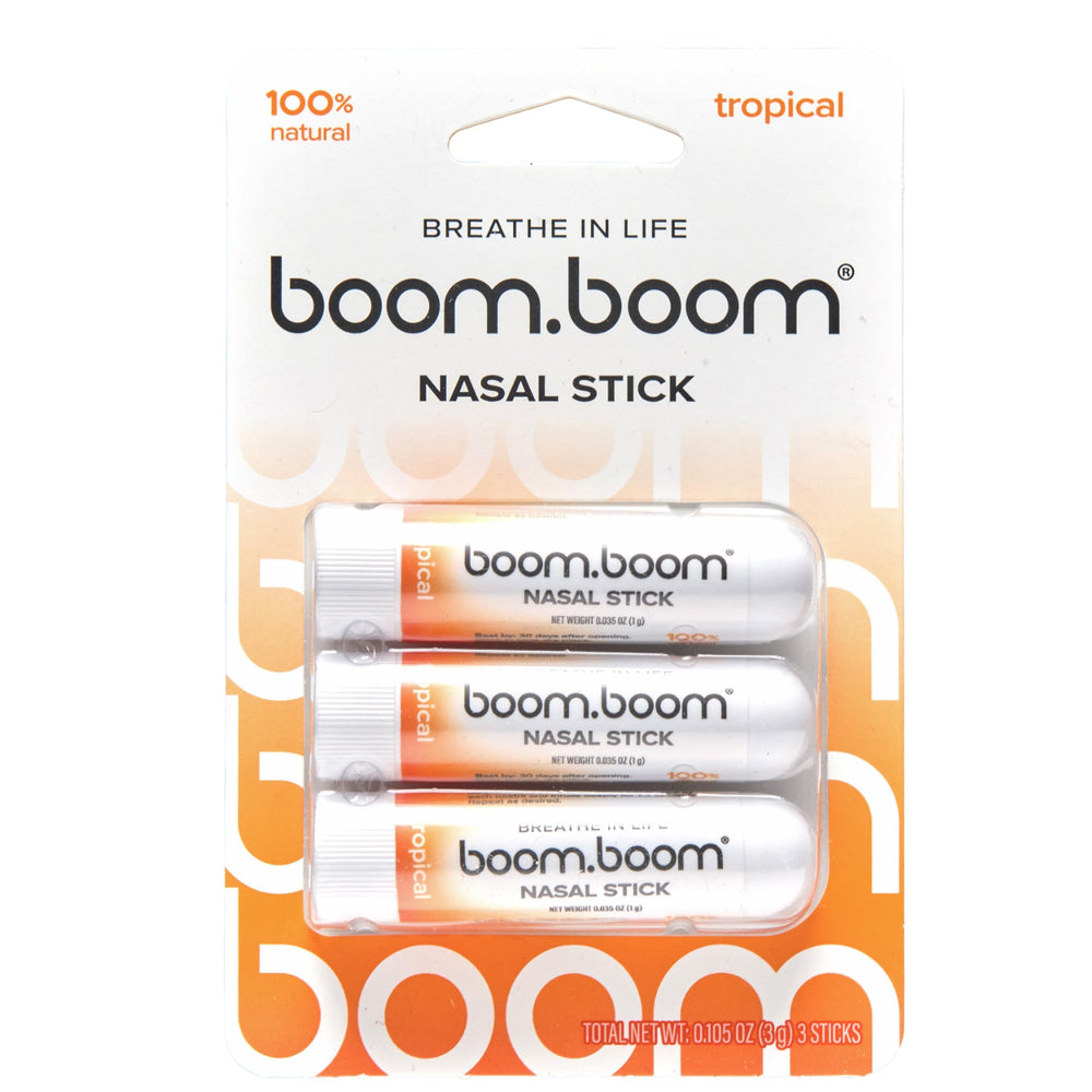 BoomBoom nasal stick demonstrates Vapor Flow Technology for quick, refreshing vapors during workouts.