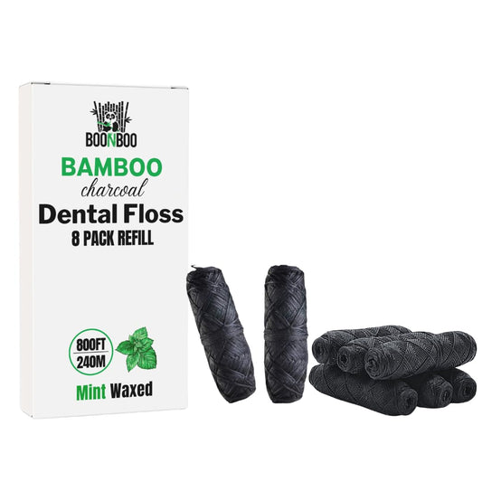 BOONBOO Charcoal Woven Dental Floss Refill Mint – 8 pieces (800 ft / 240 m)