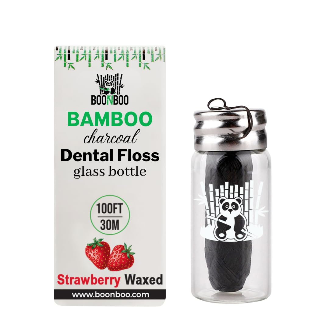 BOONBOO dental floss - Strawberry color bamboo charcoal woven thread