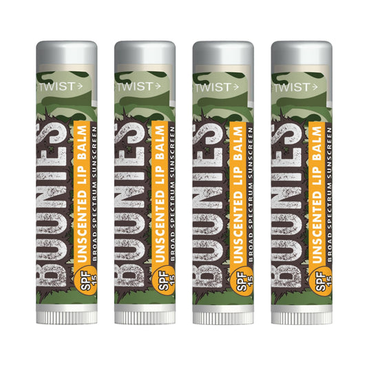 Boonies SPF 15 lip balm packaging for outdoor lip protection in a clean reef-safe formula