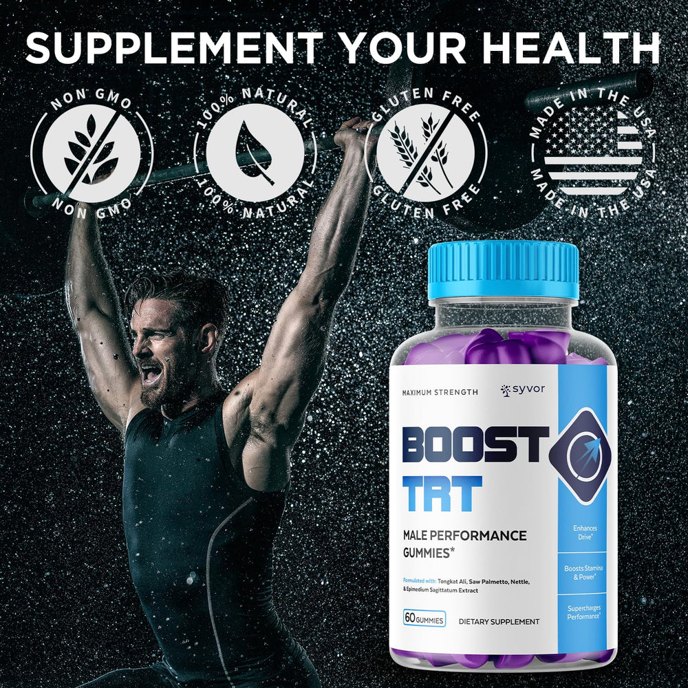 Lifestyle shot: man holding Boost TRT Gummies bottle