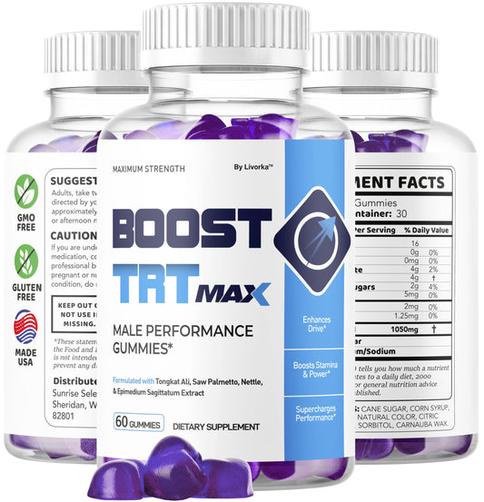 Boost TRT Max Gummies spilling from bottle