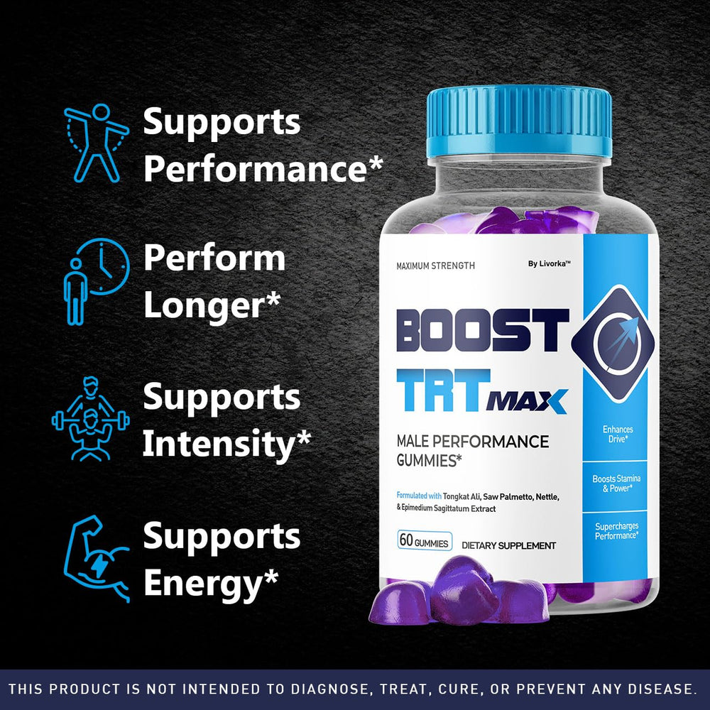Boost TRT Max Gummies bottle with 60-count label, USA