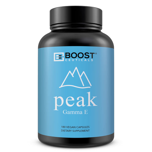 Bottle labelled BoostCeuticals Vegan Vitamin E Gamma Tocopherol 180mg