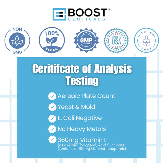 Close-up of BoostCeuticals vegan Vitamin E Gamma Tocopherol capsules