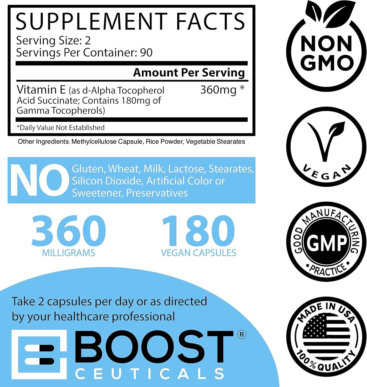 No magnesium stearate and no silica claim on BoostCeuticals Vitamin E