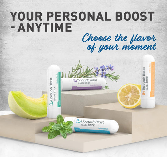 BOOYAH BLAST nasal stick Melon Rush refreshes senses and boosts alertness on the go.