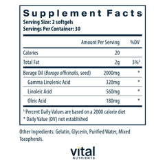 Borage oil softgels highlighting GLA Omega-6 content
