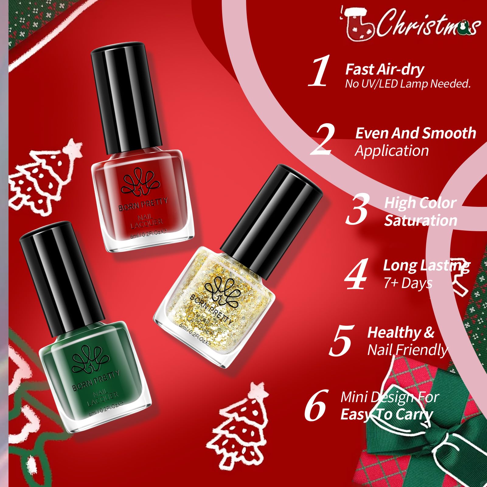 Born Pretty Christmas nail polish nail-art-design for versatile holiday looks