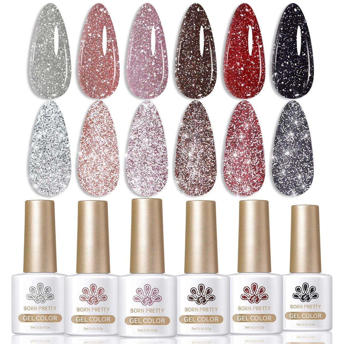Born Pretty reflective red glitter gel polish bottle with dazzling party-ready sparkle.