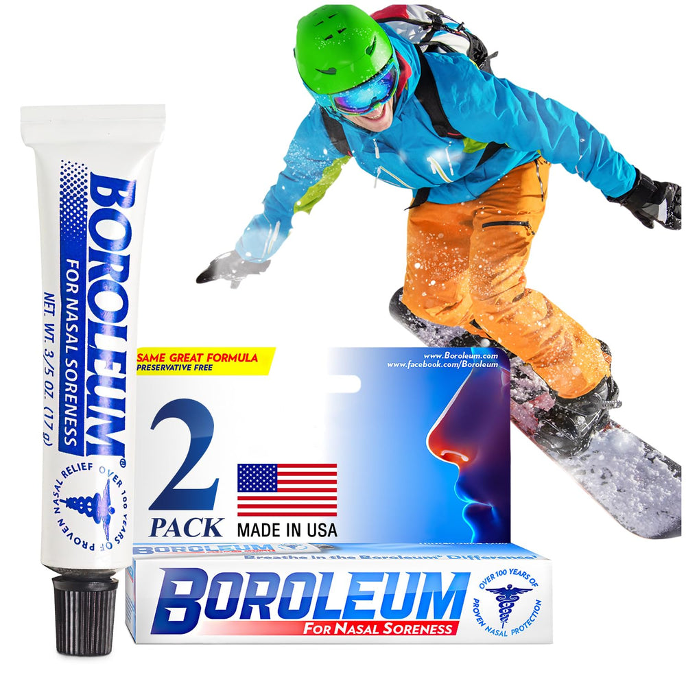 Boroleum two-pack nasal balm tubes displayed for convenient nose care.