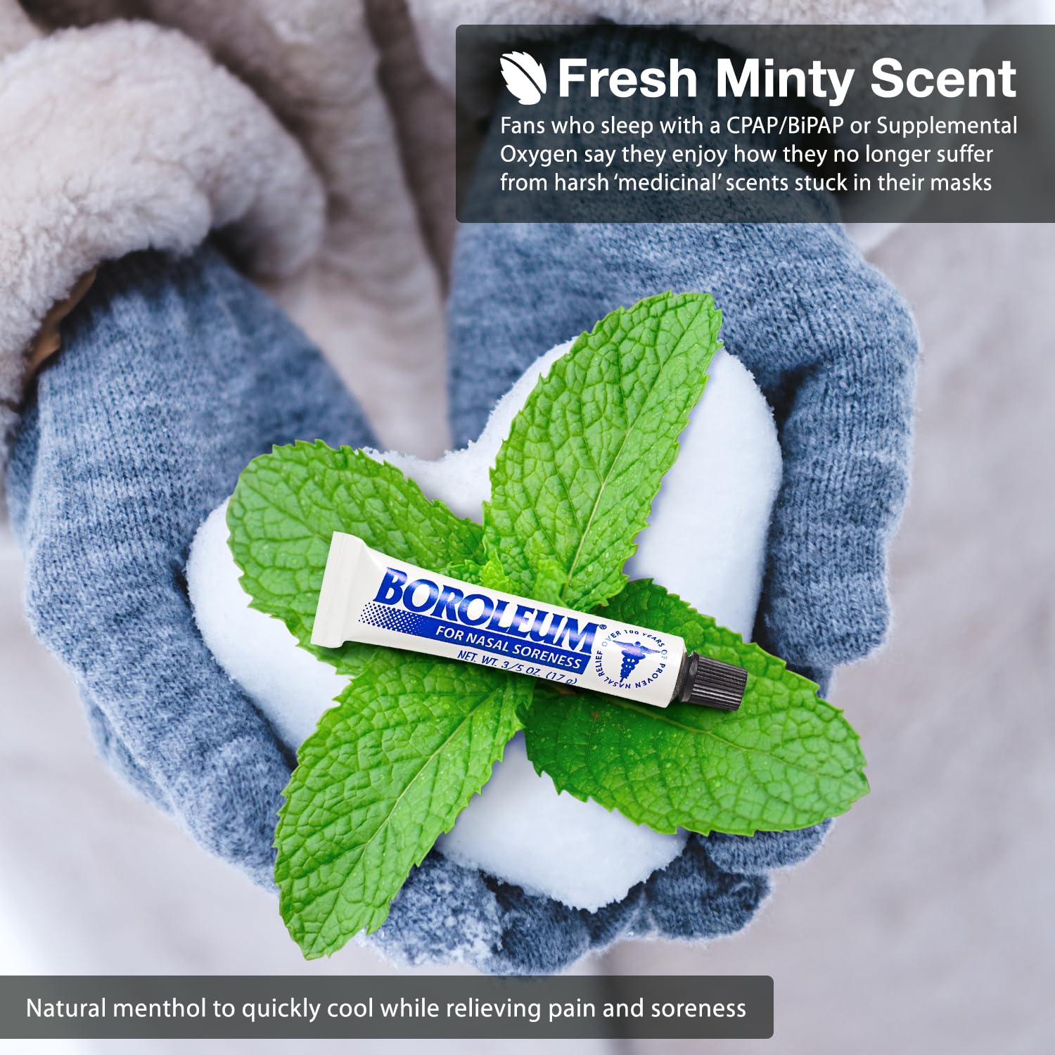 Boroleum fresh mint scent nasal balm provides a pleasant, non-burn aroma during use.