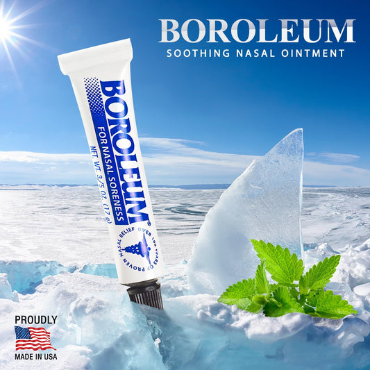 Boroleum nasal balm application shows gentle glide on the nose.