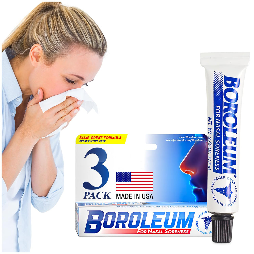 Boroleum nasal gel tube application delivers quick soothing relief for irritated noses.