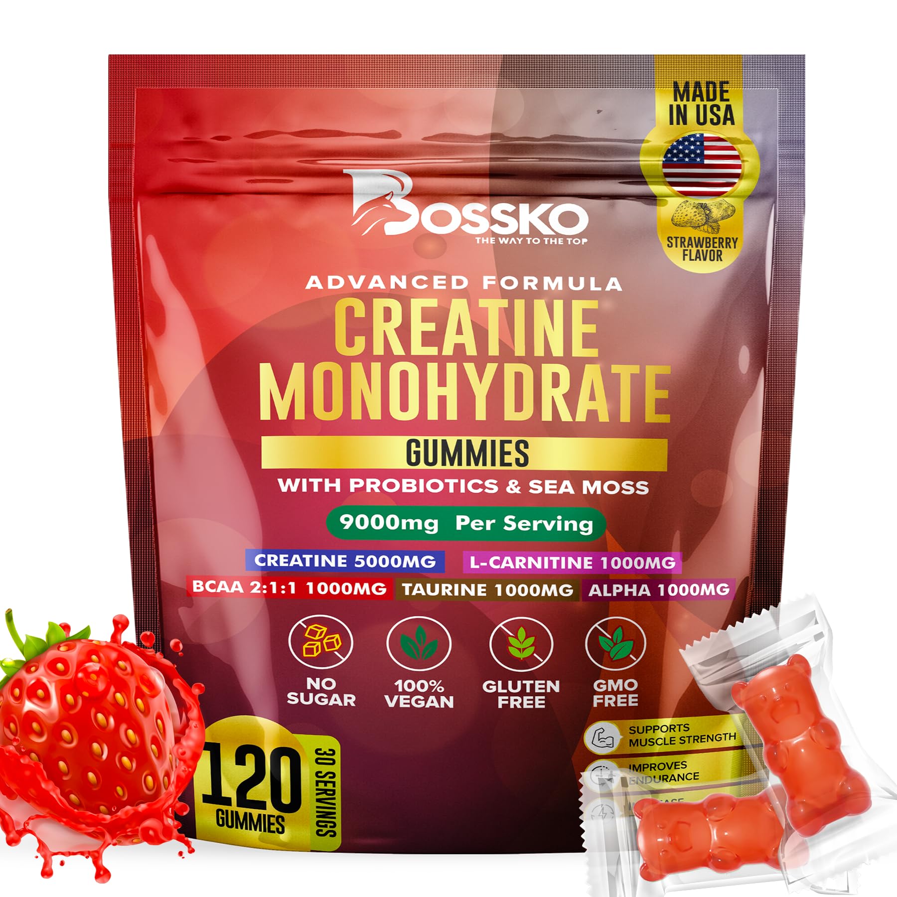 BOSSKO Creatine Monohydrate Gummies 120-count bottle