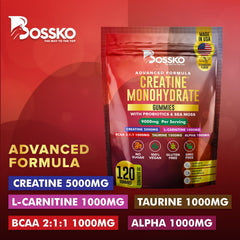 Nutrition information and ingredients on BOSSKO Creatine Gummies packaging
