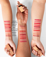 Bossy Cosmetics Ambitious Red in use demonstrates versatile color for any look.