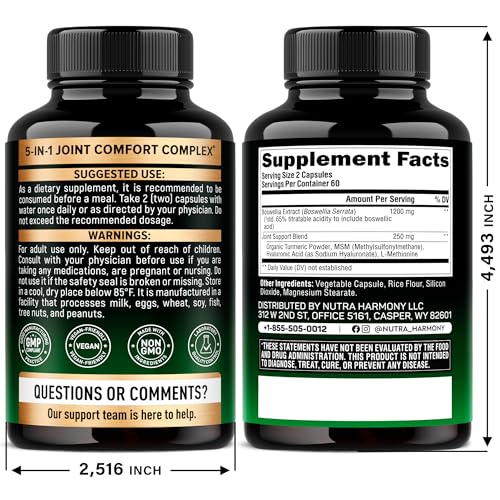 Back of Boswellia 1200mg bottle with supplement facts