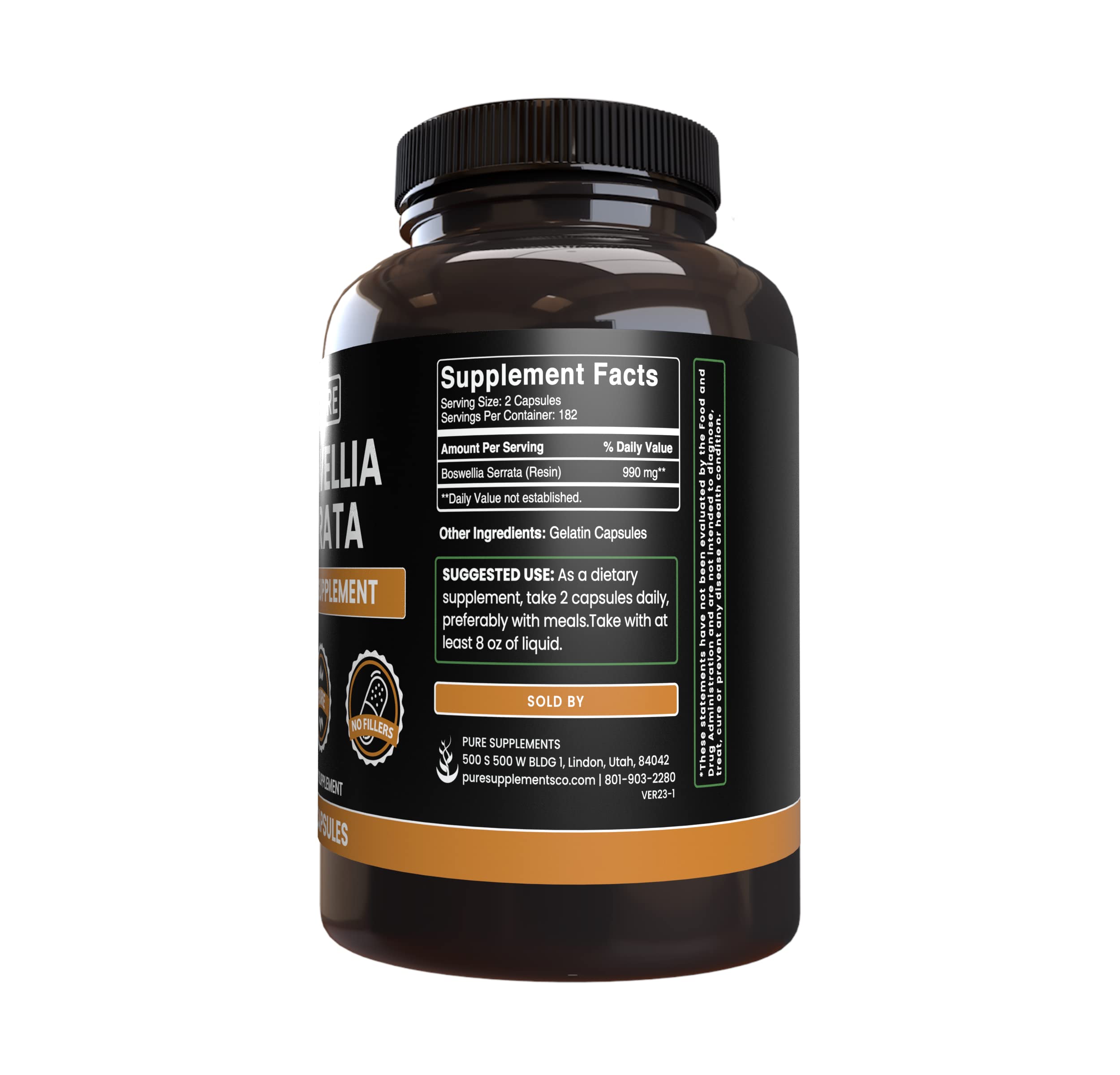 Single-ingredient Boswellia Serrata capsules inside bottle