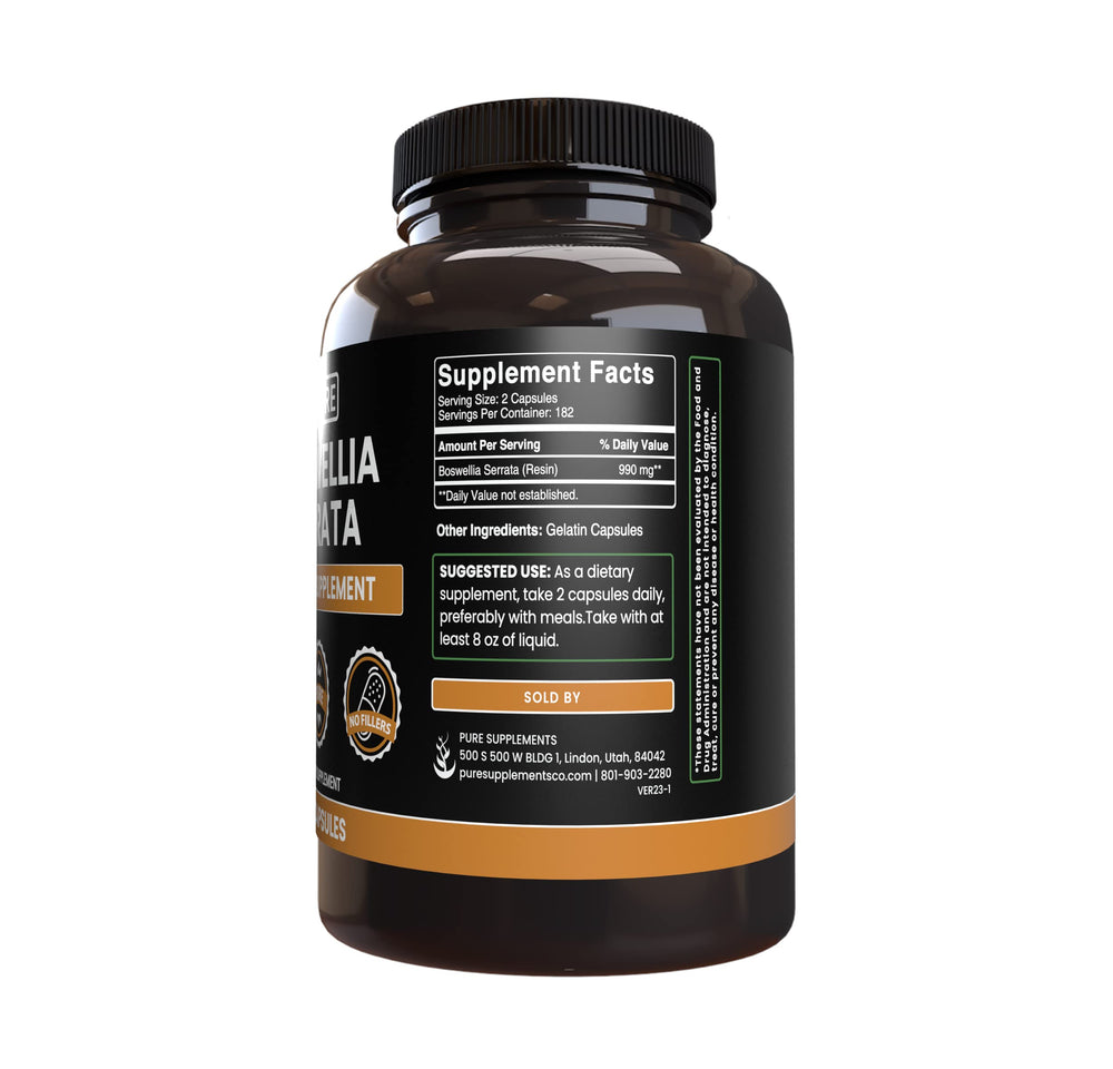 Single-ingredient Boswellia Serrata capsules inside bottle