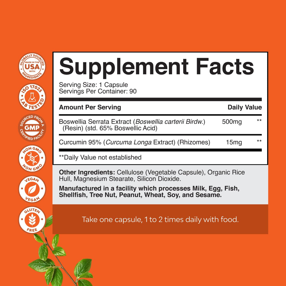 Close-up of Boswellia Turmeric bottle and label