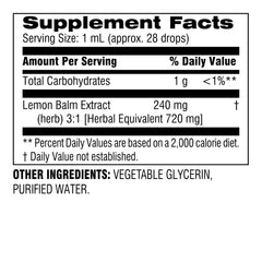 Close-up of lemon balm liquid extract bottle 1 oz