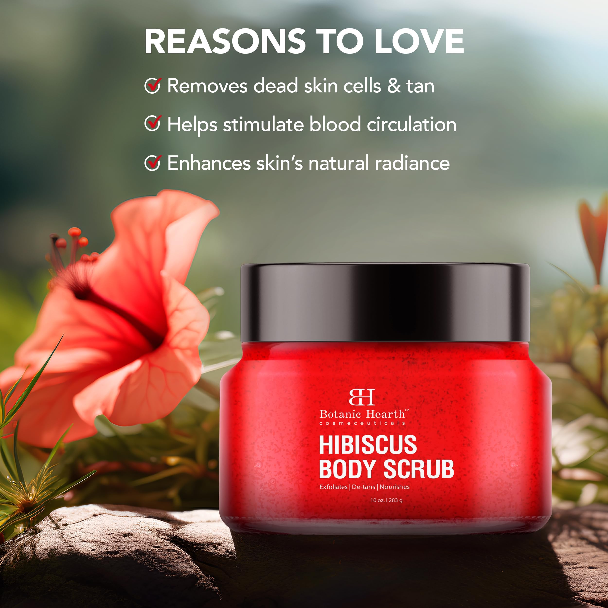 Botanic Hearth Hibiscus Body Scrub pump-dispense for easy, mess-free application
