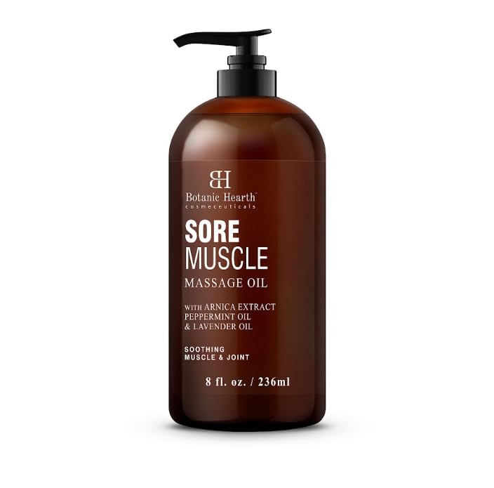 Botanic Hearth Sore Muscle Massage Oil bottle with 8 oz size