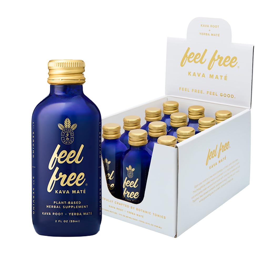 Front view of Botanic Tonics Kava Mate 12-pack bottles with label facing forward