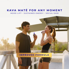 Close-up of Kava Root and Yerba Mate blend on the product label