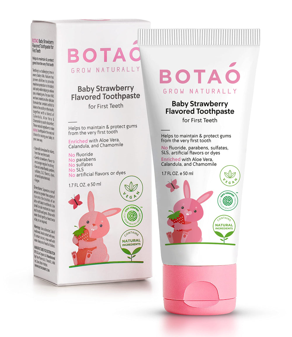 BOTAO Fluoride Free Baby Toothpaste Strawberry Flavor packaging