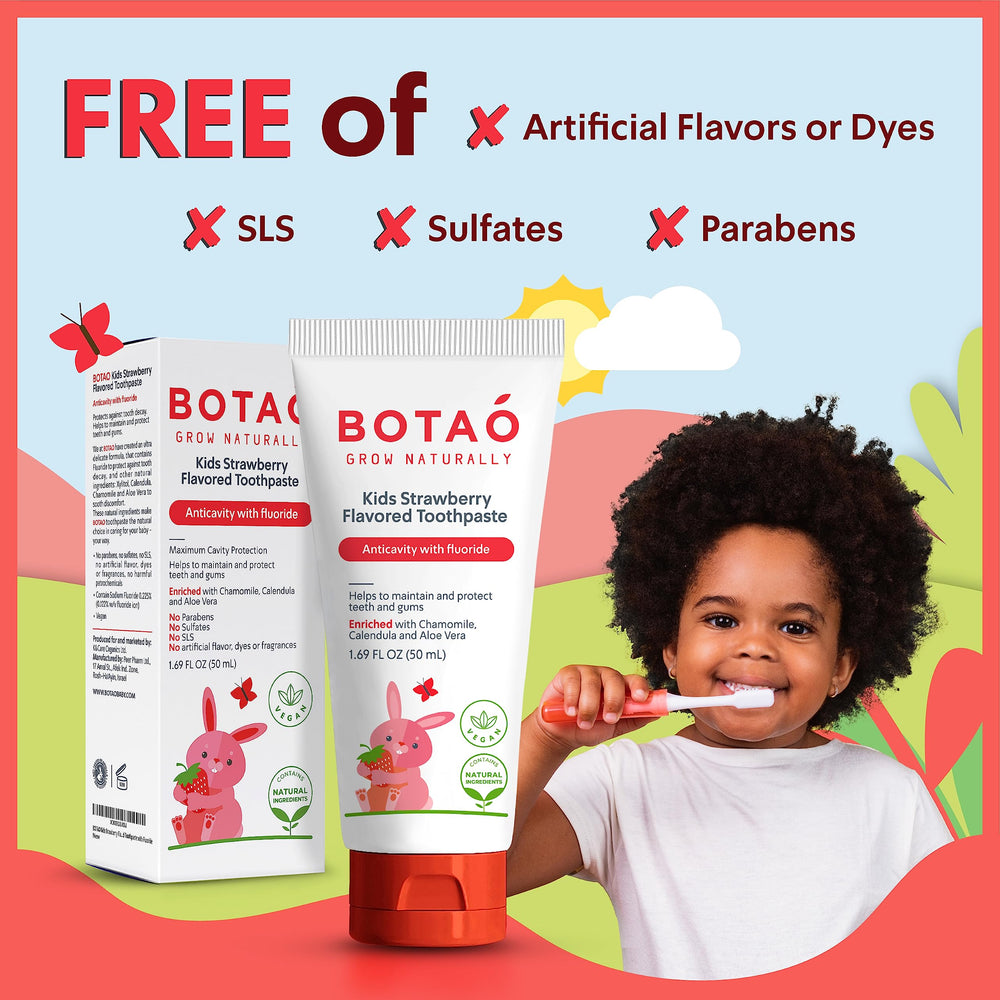 Front view of BOTAO Kids Toothpaste packaging