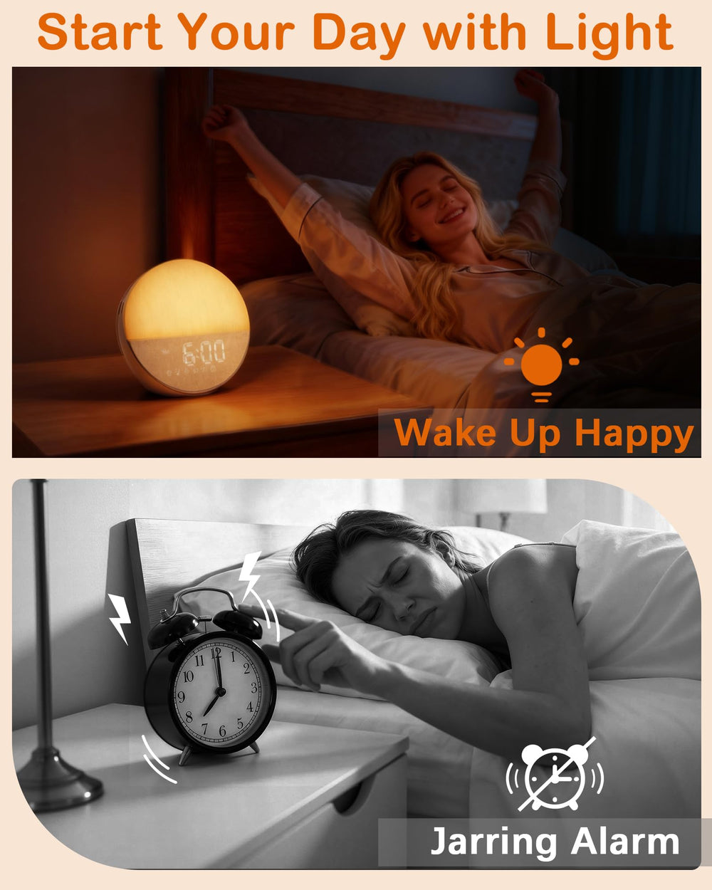 BOTDOYS Sunrise Alarm Clock 7 sounds showcases nature tones for soothing wakeups