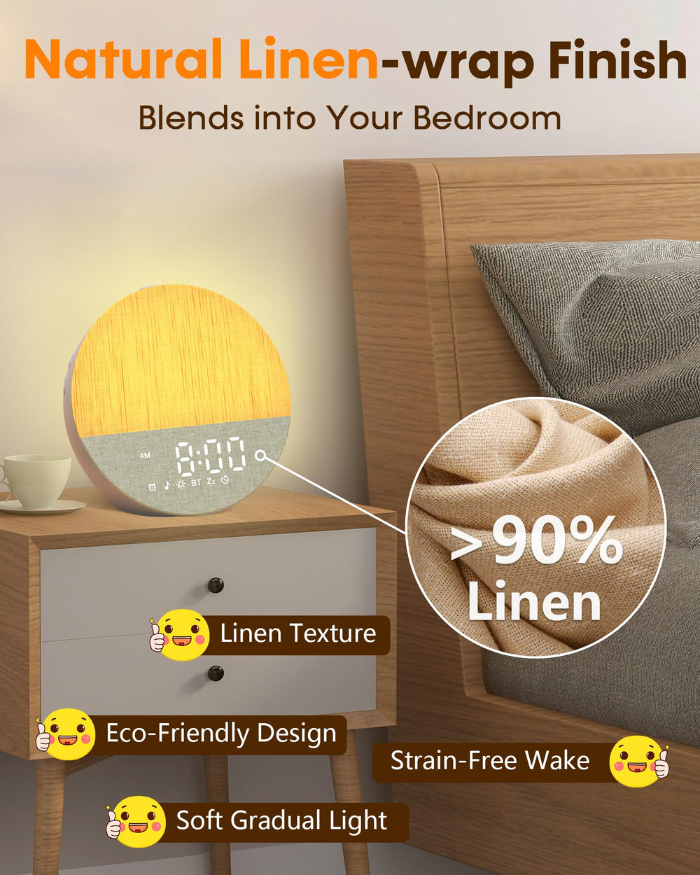 BOTDOYS Sunrise Alarm Clock Bluetooth setup highlights wireless music and meditation streaming
