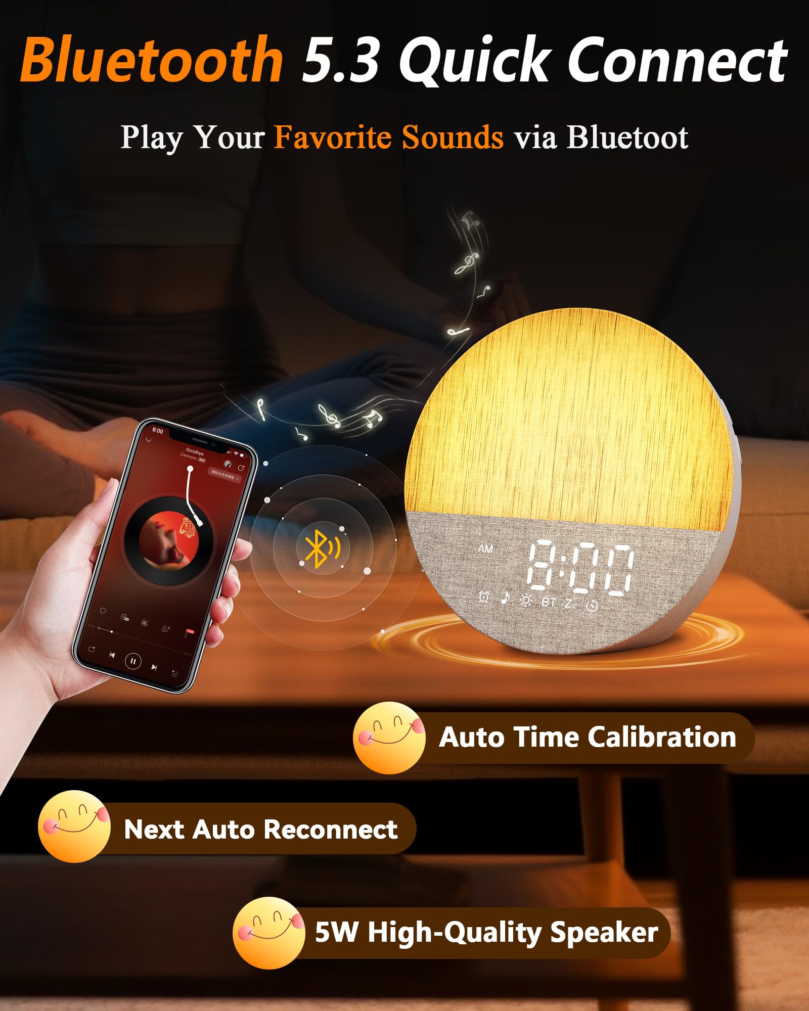 BOTDOYS Sunrise Alarm Clock sunrise simulation demonstrates soft light aiding relaxed awakening