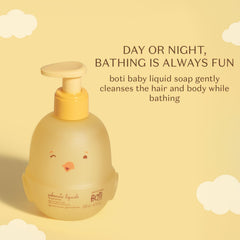 Foamy bath scene with Boti Baby Liquid Soap
