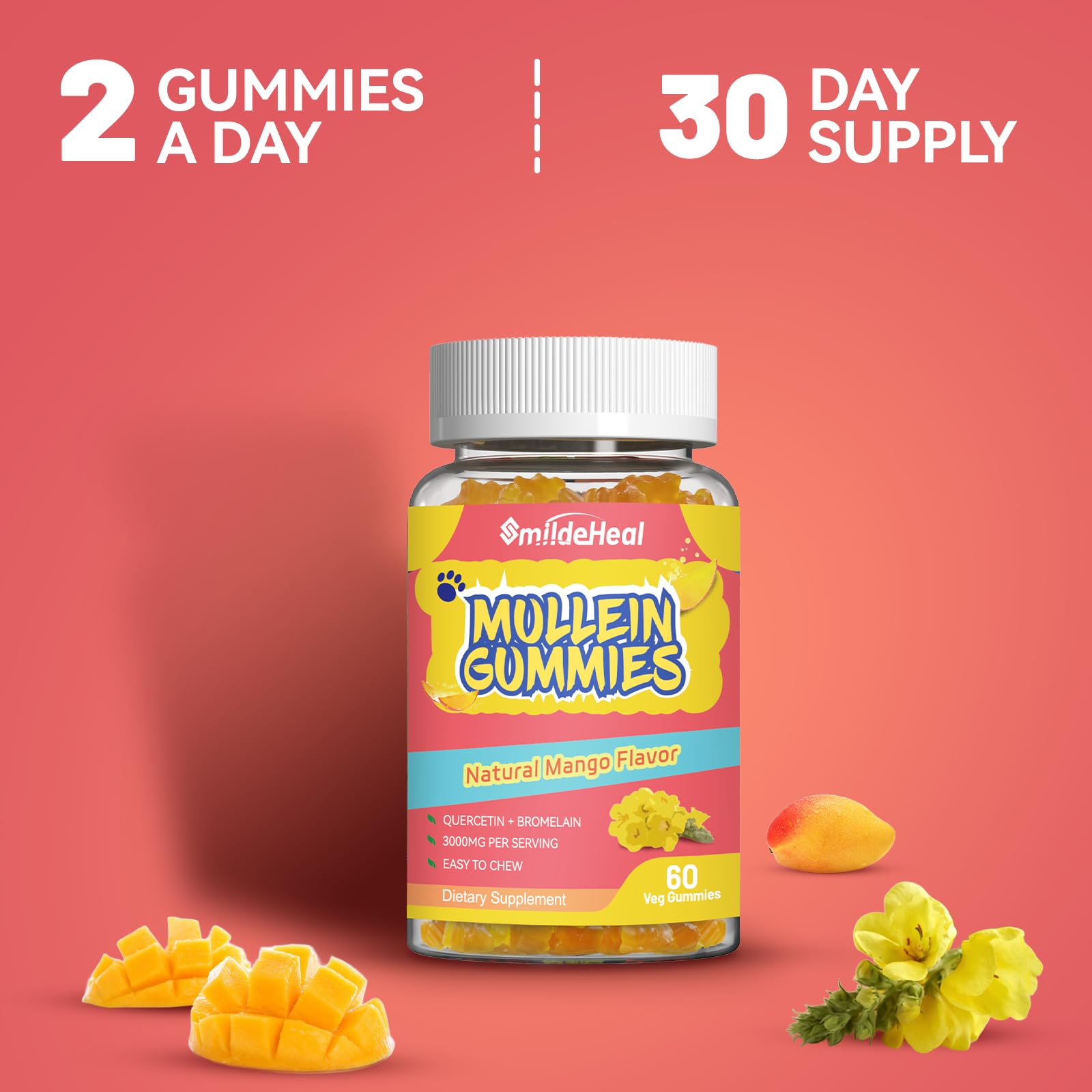 Bottle containing 120-count mullein gummies