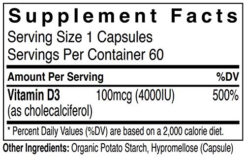 Bottle and capsules of Vitamin D3 4000IU 60-count vegan formula