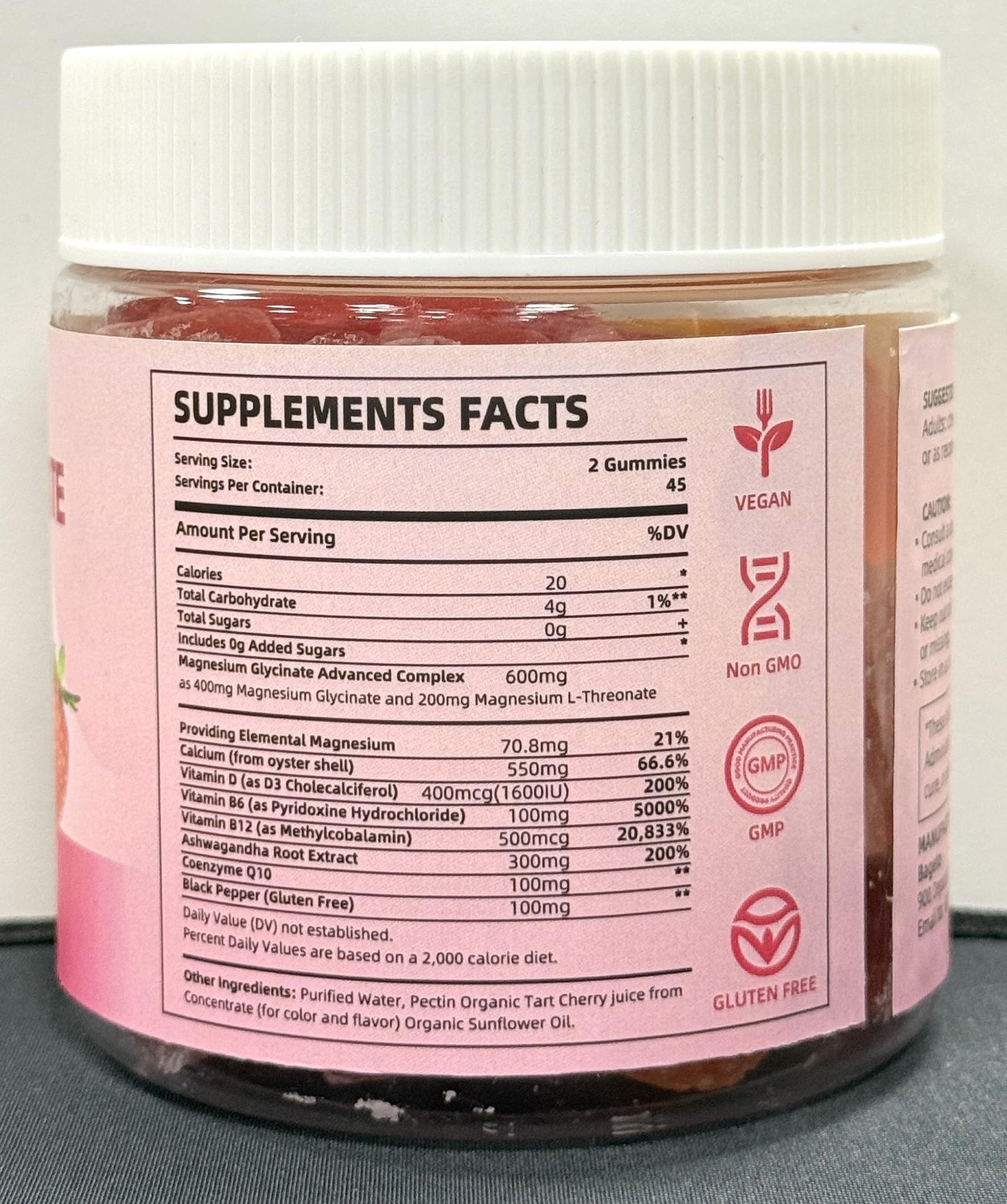 Front view of magnesium glycinate gummies bottle