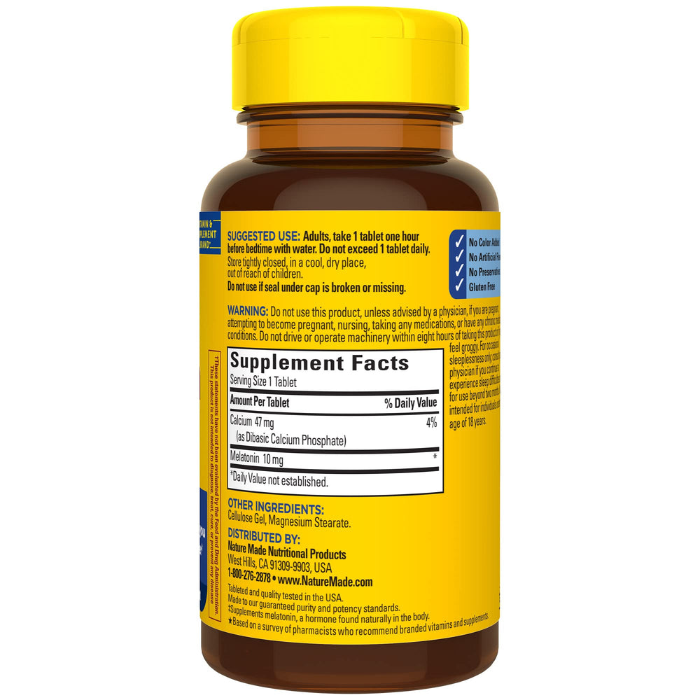 Front view of Nature Made Melatonin 10 mg extra strength bottle