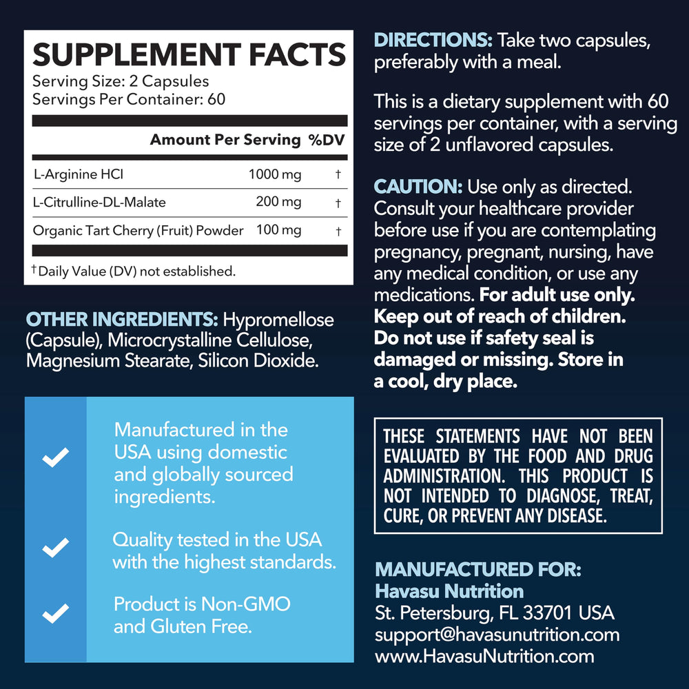 Bottle containing 120 capsules of L-Arginine and L-Citrulline