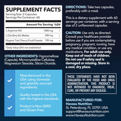 Bottle containing 120 capsules of L-Arginine and L-Citrulline
