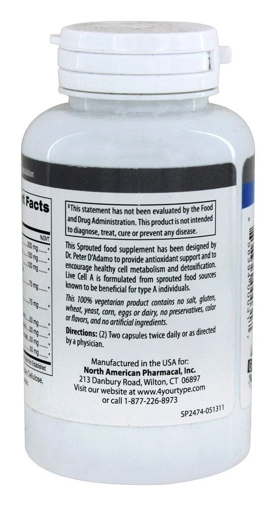 Bottle with packaging for D'Adamo Live Cell A 90 vcaps