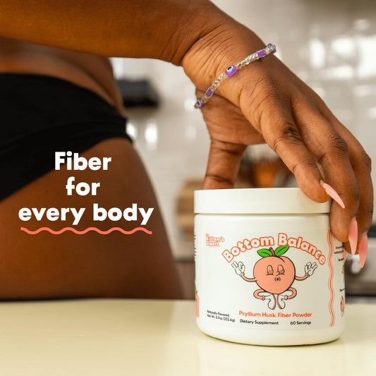 Opened bottle of Bottom Balance Psyllium Husk Fiber Powder