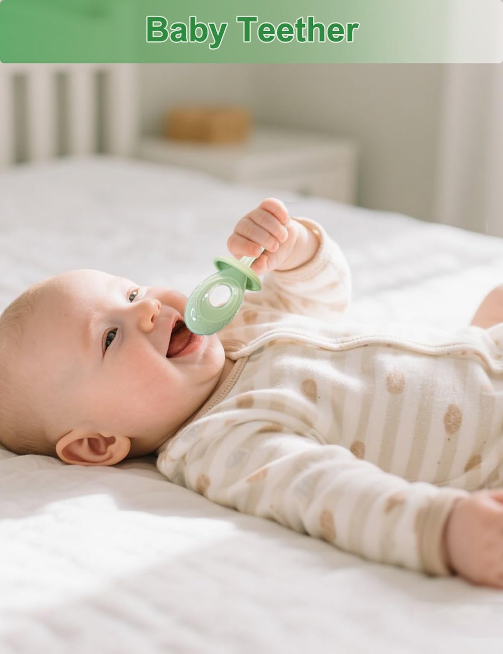 Non-slip grip handle on green baby toothbrush