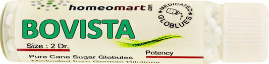 Two 2-dram glass vials containing Bovista homeopathic pellets