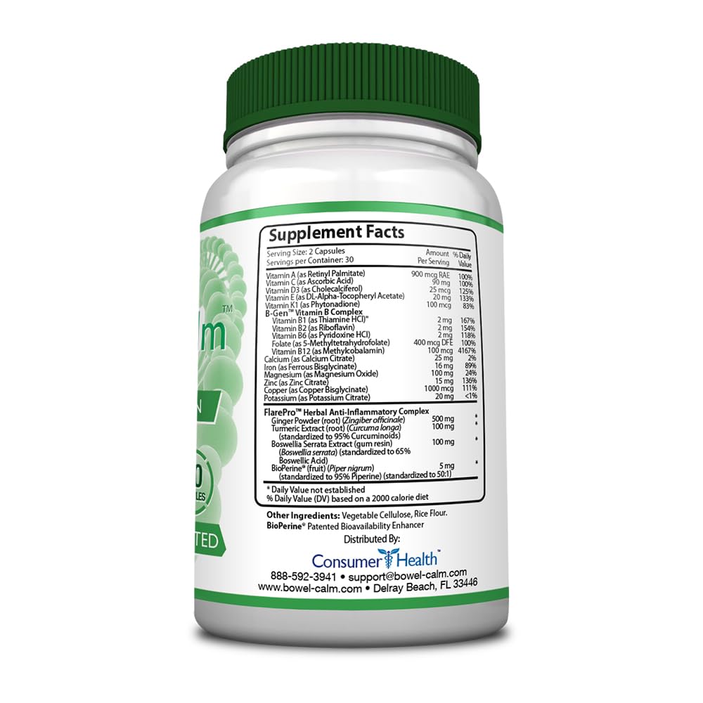 Graphic highlighting the vitamins and minerals in Bowel Calm