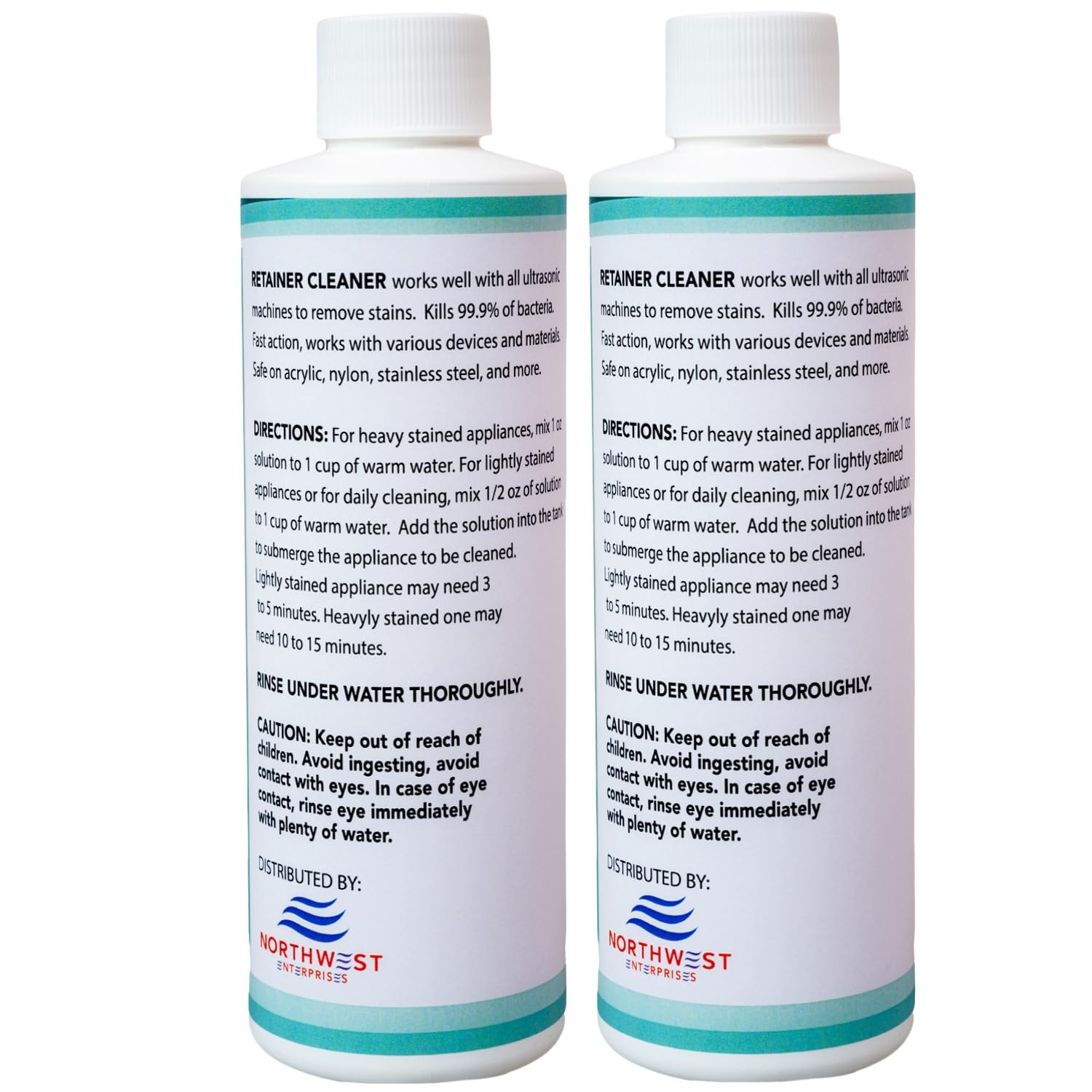 Box and bottle of Ultrasonic Retainer Cleaner on bathroom counter
