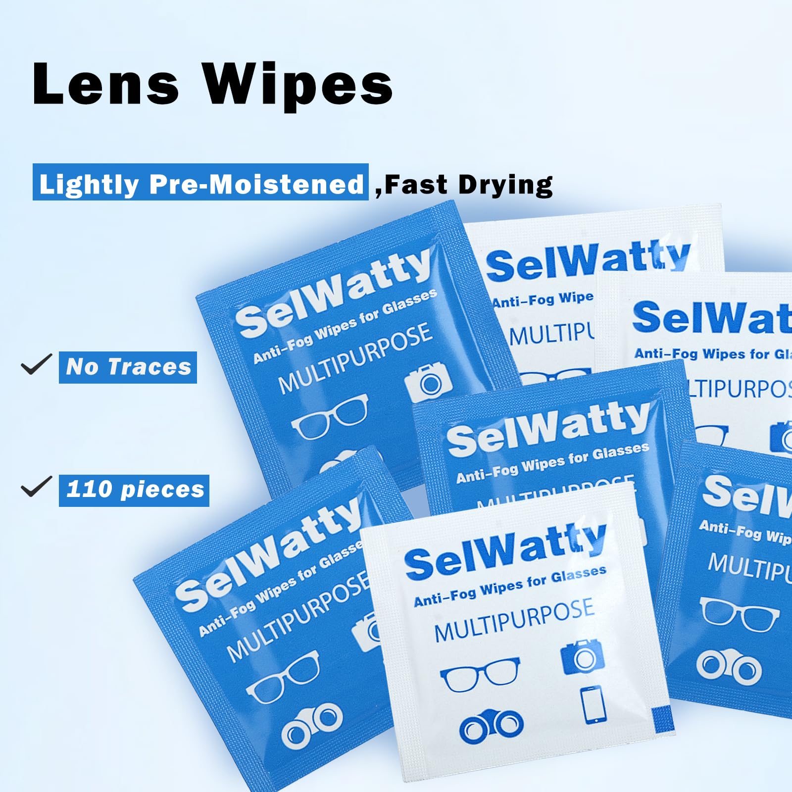 Packaging box showing 110 wipes inside