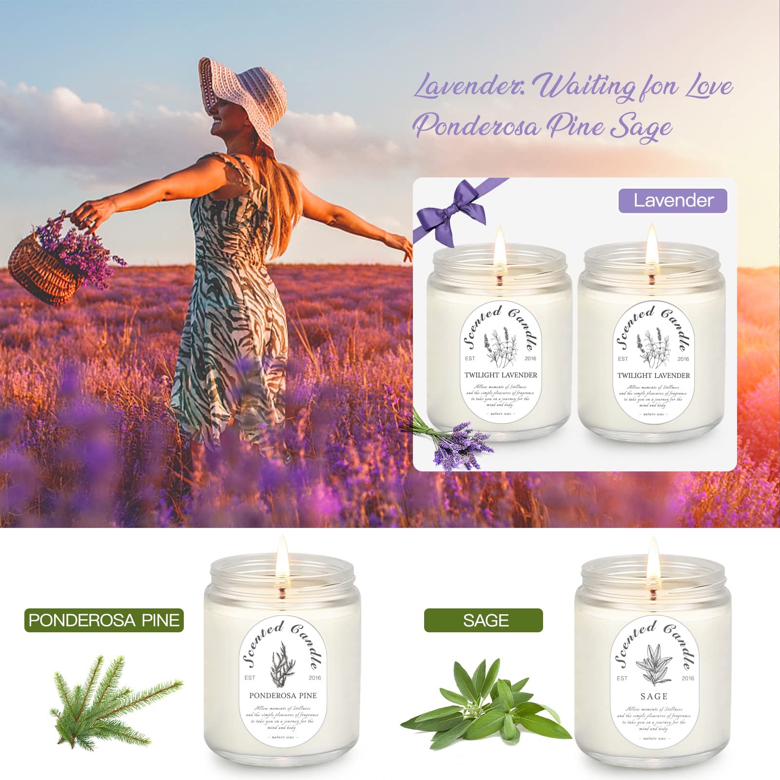 Boxed lavender candle gift set for Christmas